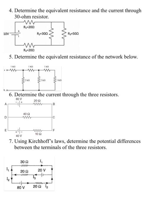 4 Determine The Equivalent Resistance And The Current Through 30 Ohm Resistor 10v E 1862 R 200 Ww R 200 5 Determine 1