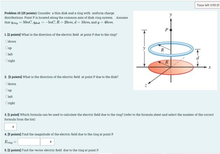 Problem 10 25 Points Consider A Thin Disk And A Ring With Uniform Charge Distributions Point P Is Located Along The 1