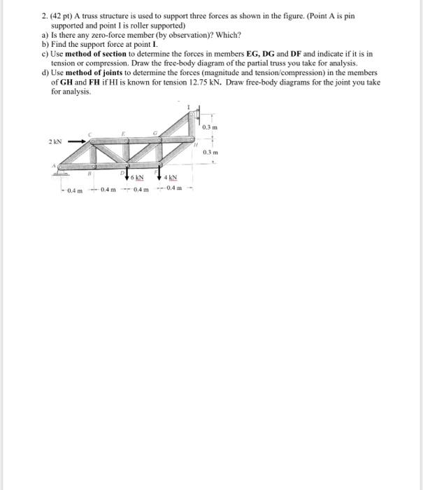 2 42 Pt A Truss Structure Is Used To Support Three Forces As Shown In The Figure Point A Is Pin Supported And Point 1