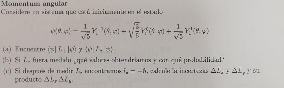 Momentum Angular Considere Un Sistema Que Esta Iniciamente En El Estado 0 4 1 X 0 4 0 4 0 4 X 1 A En 1