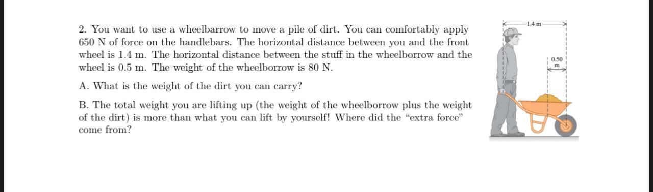 2 You Want To Use A Wheelbarrow To Move A Pile Of Dirt You Can Comfortably Apply 650 N Of Force On The Handlebars The 1