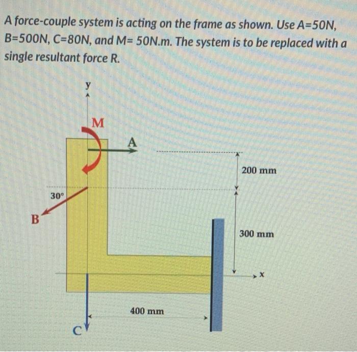 A Force Couple System Is Acting On The Frame As Shown Use A 50n B 500n C 80n And M 50n M The System Is To Be Repla 1
