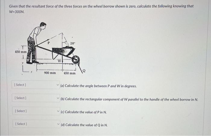 Given That The Resultant Force Of The Three Forces On The Wheel Borrow Shown Is Zero Calculate The Following Knowing Th 1