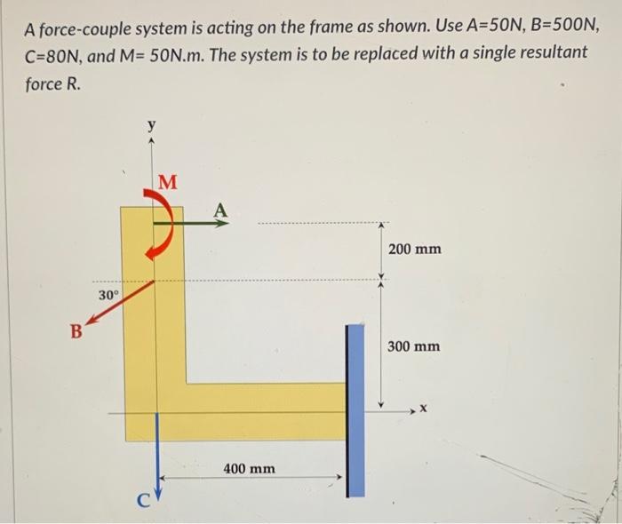 A Force Couple System Is Acting On The Frame As Shown Use A 50n B 500n C 80n And M 50n M The System Is To Be Repla 1