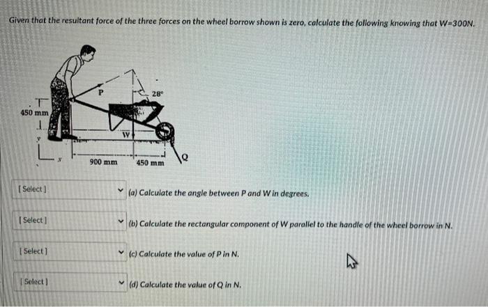 Given That The Resultant Force Of The Three Forces On The Wheel Borrow Shown Is Zero Calculate The Following Knowing Th 1