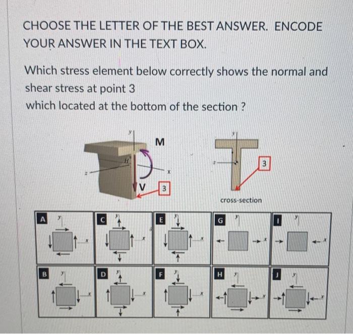 Choose The Letter Of The Best Answer Encode Your Answer In The Text Box Which Stress Element Below Correctly Shows The 1