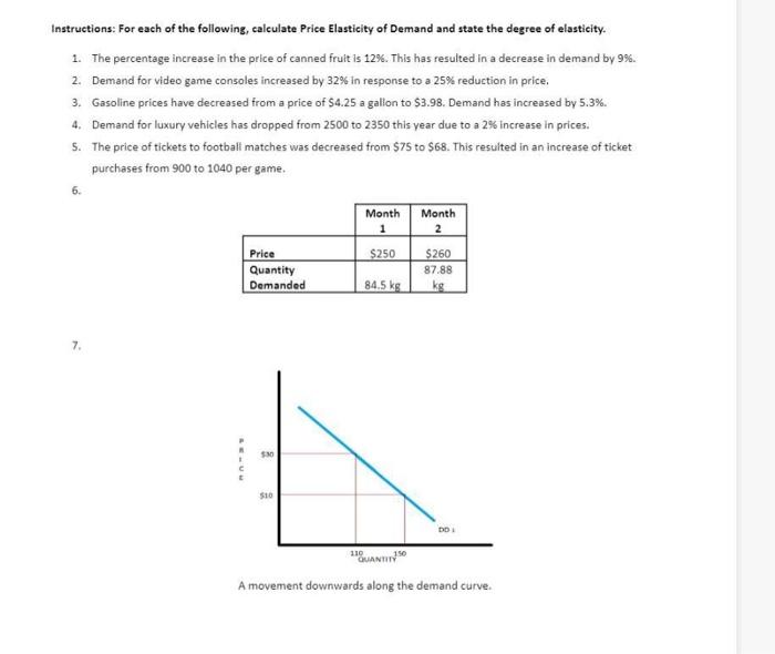 Instructions For Each Of The Following Calculate Price Elasticity Of Demand And State The Degree Of Elasticity 1 The 1