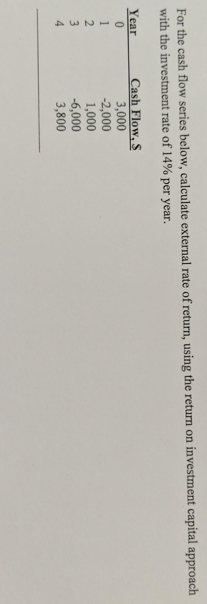 For The Cash Flow Series Below Calculate External Rate Of Return Using The Return On Investment Capital Approach With 1