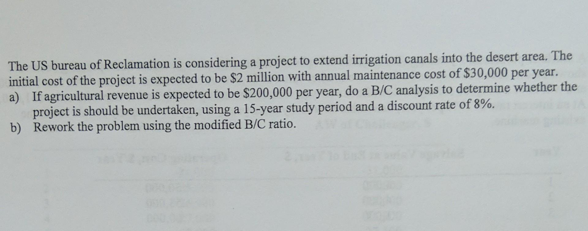 A The Us Bureau Of Reclamation Is Considering A Project To Extend Irrigation Canals Into The Desert Area The Initial Co 1