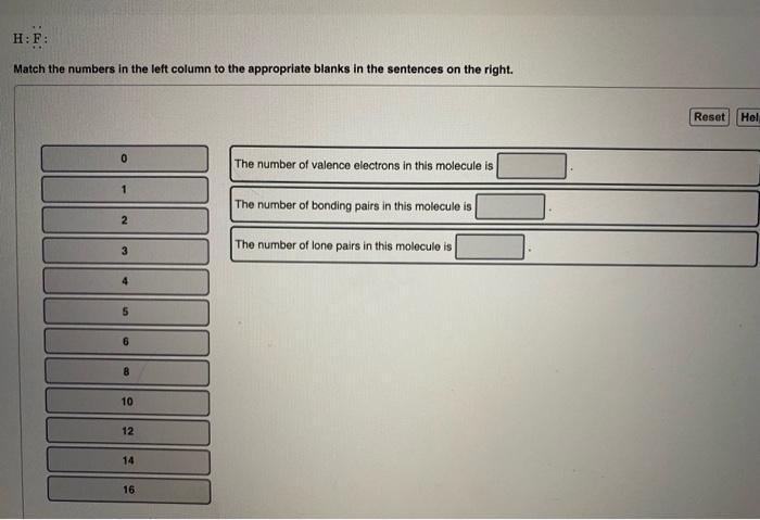 Li H Match The Numbers In The Left Column To The Appropriate Blanks In The Sentences On The Right 0 2 3 4 5 8 10 12 14 3