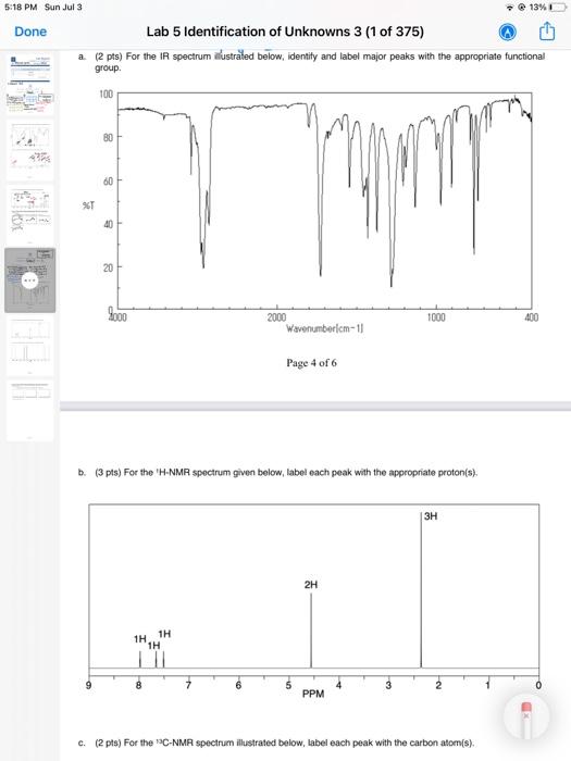 5 18 Pm Sun Jul 3 Done 34 Lab 5 Identification Of Unknowns 3 1 Of 375 A 2 Pts For The Ir Spectrum Illustrated B 1