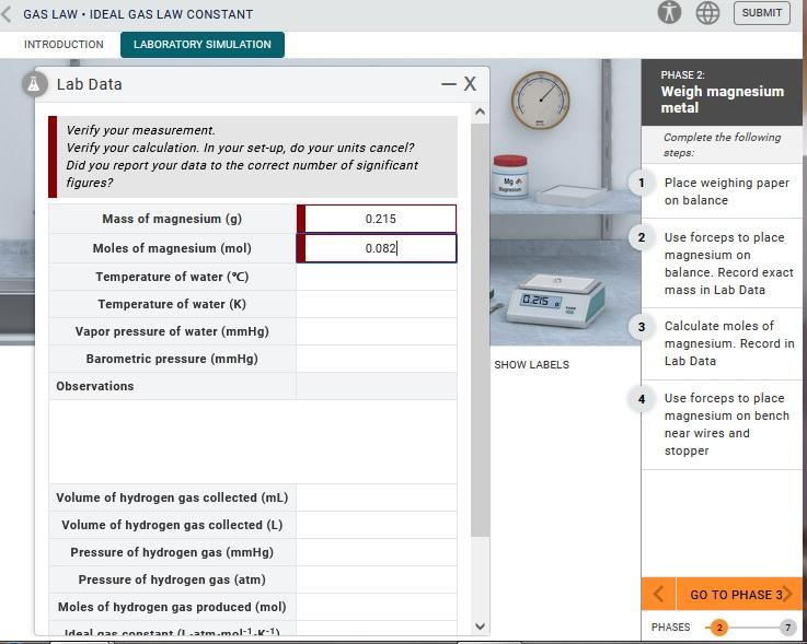 Find The Moles Of Magnesium Temperature Of Water K Vapor Pressure Of Water And Barometric Pressure 1