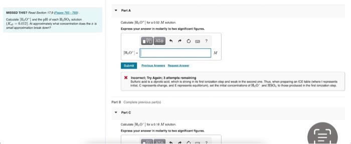 Missed This Read Section 17 9 Pass 765 208 Calculate H O And The Ph Of Each H So Solution K 0 012 At Approximatel 1
