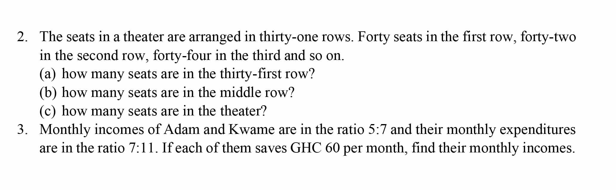 2 The Seats In A Theater Are Arranged In Thirty One Rows Forty Seats In The First Row Forty Two In The Second Row Fo 1