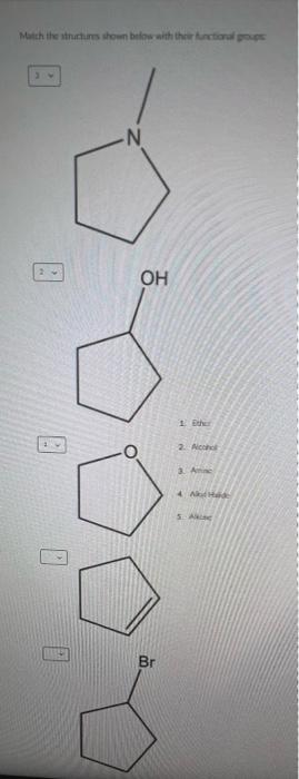 Match The Structures Shown Below With Their Functional Groups 8 0 0 N Oh Br 1 Ether 2 Nichol 3 Anc 4 Nd Hade 5 Akac 1