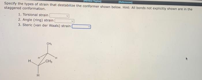 Topics References Specify The Types Of Strain That Destabilize The Conformer Shown Below Hint All Bonds Not Explicit 1