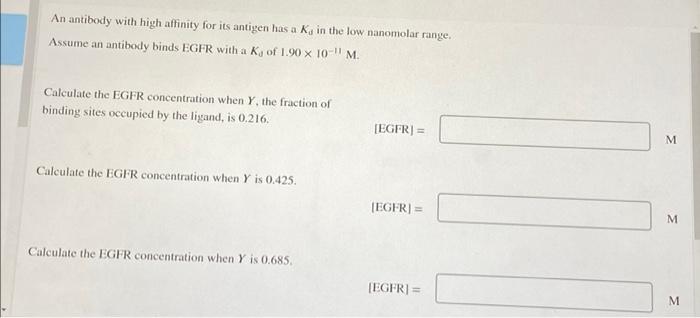 An Antibody With High Affinity For Its Antigen Has A Ka In The Low Nanomolar Range Assume An Antibody Binds Egfr With A 1