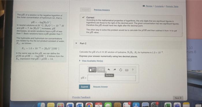 The Ph Of A Solution Is The Negative Logarithm Of The Molar Concentration Of Hydronium Ion That Is Ph Log H O In 1