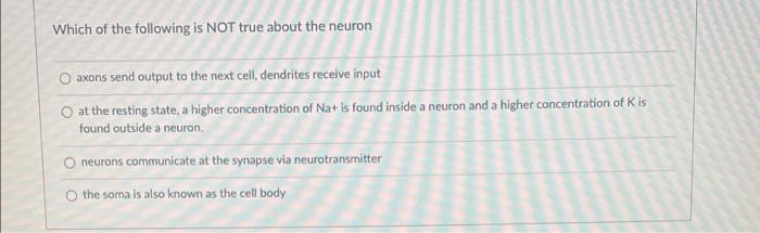 Which Of The Following Is Not True About The Neuron Axons Send Output To The Next Cell Dendrites Receive Input O At The 1