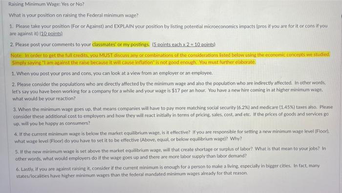 Raising Minimum Wage Yes Or No What Is Your Position On Raising The Federal Minimum Wage 1 Please Take Your Position 1