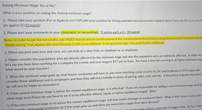 Raising Minimum Wage Yes Or No What Is Your Position On Raising The Federal Minimum Wage 1 Please Take Your Position 2