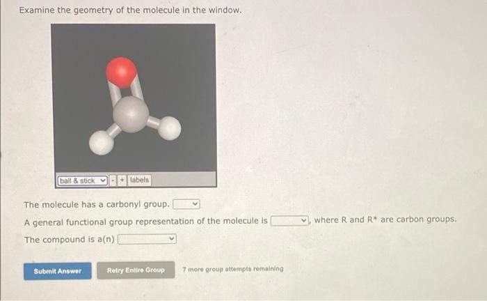Examine The Geometry Of The Molecule In The Window Ball Stick 1 Labels The Molecule Has A Carbonyl Group A General F 2