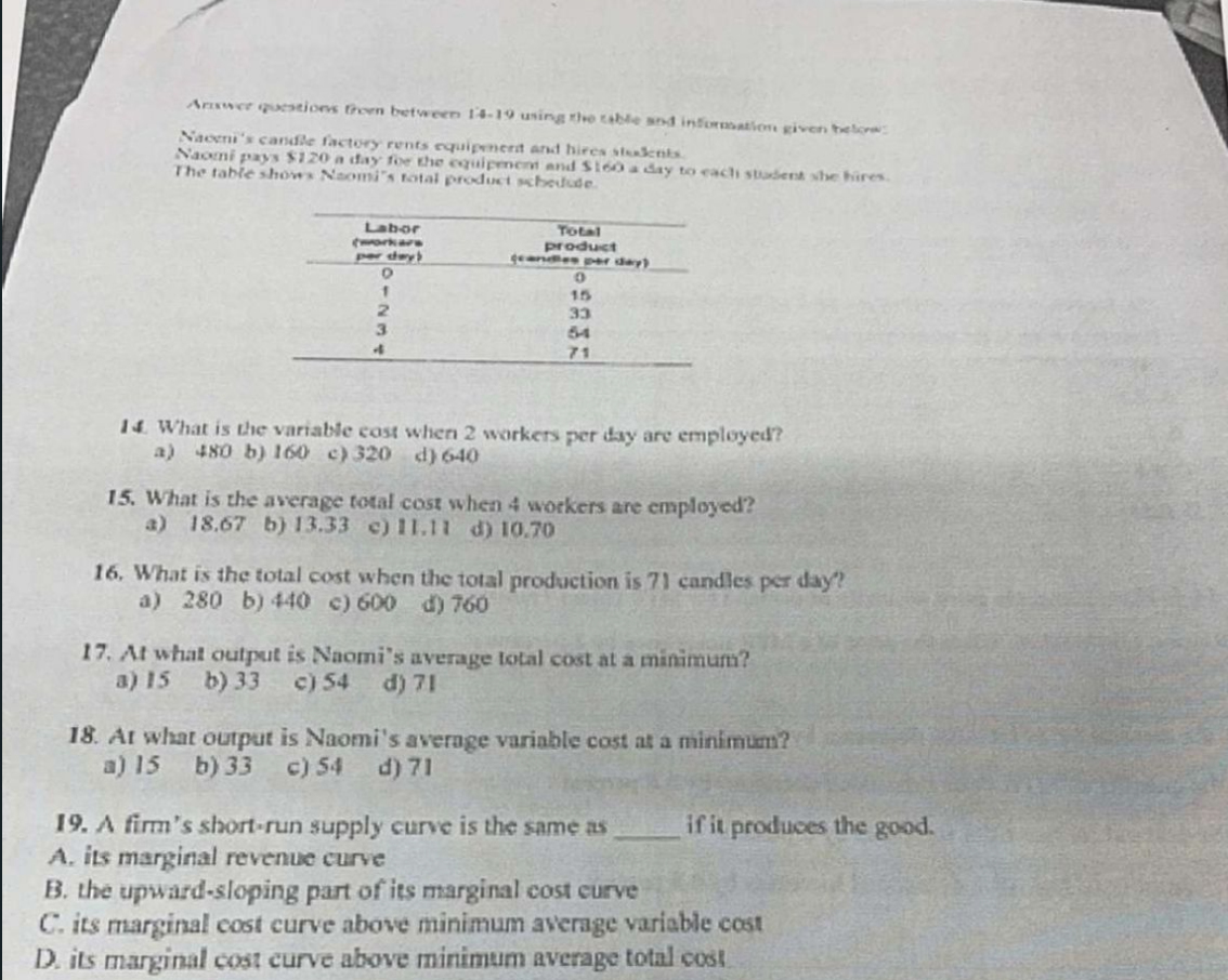 Arxwer Questions Frown Between 16 19 Using The Blend Internation Given The Nani S Candle Factory Rents Equipment And Hir 1