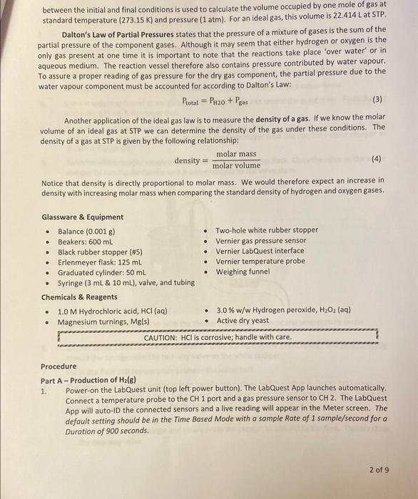 Molar Volume And Density Of Gases Additional Review Material Relevant Sections In The Text Chemistry For Engineering St 2