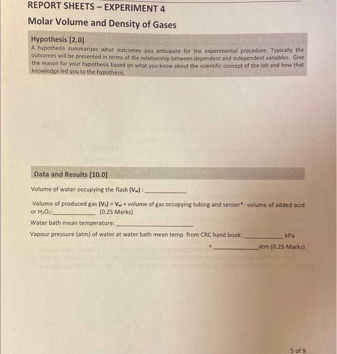 Molar Volume And Density Of Gases Additional Review Material Relevant Sections In The Text Chemistry For Engineering St 5