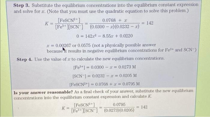 Step 3 Substitute The Equilibrium Concentrations Into The Equilibrium Constant Expression And Solve For X Note That Y 1