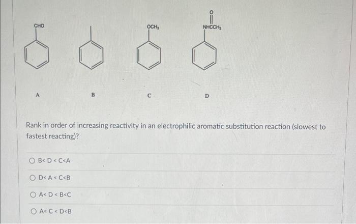 Cho Och Nhcch 6 6 6 6 Ob D C A Rank In Order Of Increasing Reactivity In An Electrophilic Aromatic Substitution Reacti 1