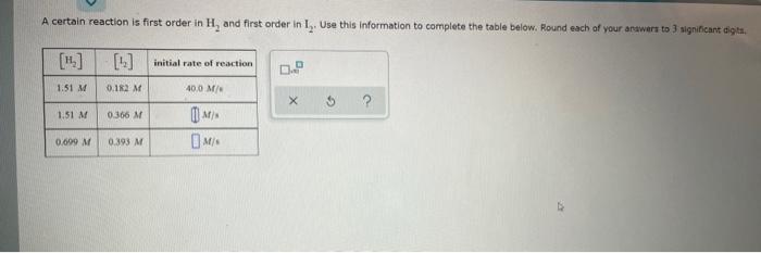 A Certain Reaction Is First Order In H And First Order In I Use This Information To Complete The Table Below Round E 1