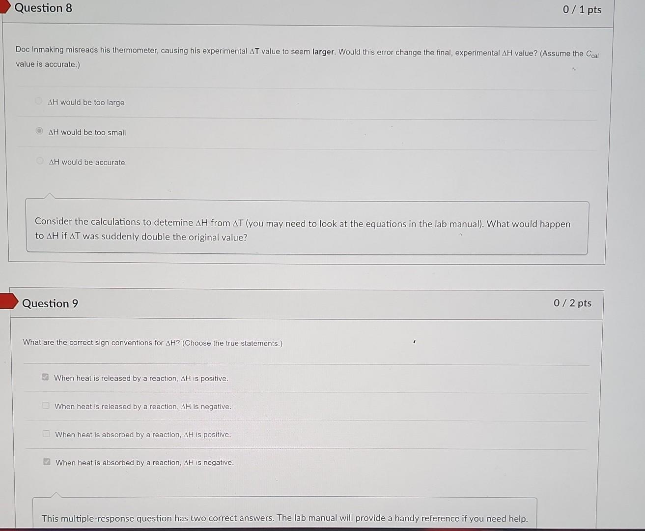 Question 8 Doc Inmaking Misreads His Thermometer Causing His Experimental At Value To Seem Larger Would This Error Cha 1