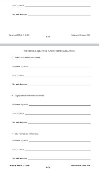 Homework Assignment 6 Ispes Of Chemical Equations Read Section 4 2 Of The Openstax Text Chemistry Double Displacem 3