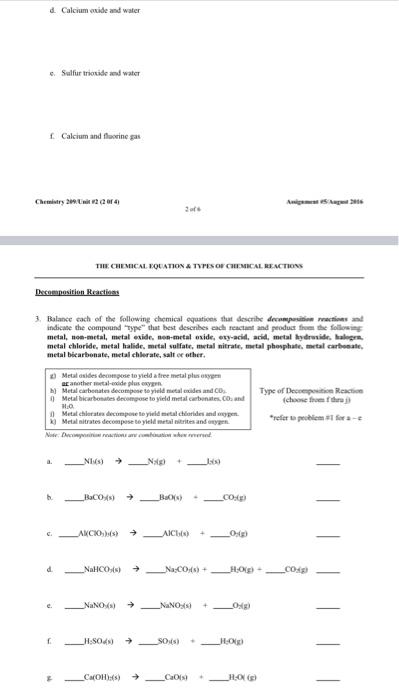 Homework Assignment 05 Types Of Chemical Equations Read Chapter 8 Sections 3 4 Of The Hein Text Foundations Of Colle 2