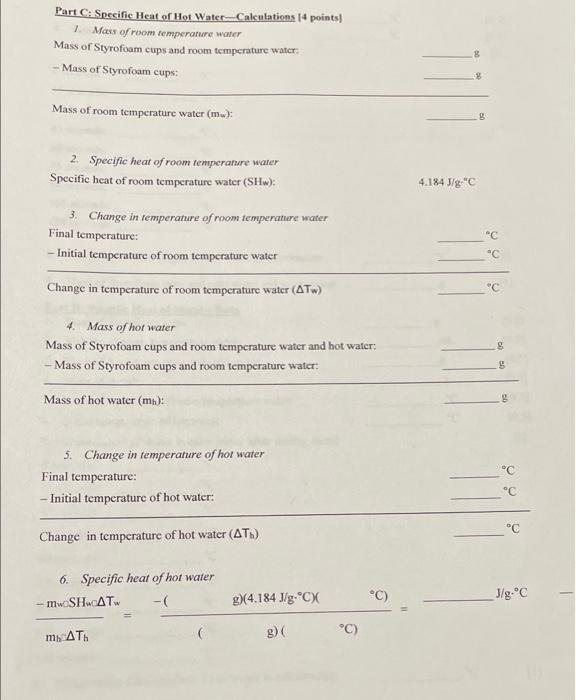 Introduction Lab 9 Calorimetry Part 2 30 Points Most Physical Processes And Chemical Reactions Cither Release Or Abs 7