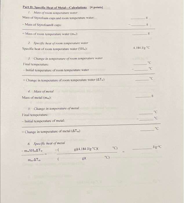 Introduction Lab 9 Calorimetry Part 2 30 Points Most Physical Processes And Chemical Reactions Cither Release Or Abs 8