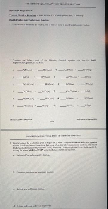 Homework Assignm Ian Of Chemical Eanaliass Read Section 4 1 Of The Opendissext Chry Dambis Displacement Replacement Re 1