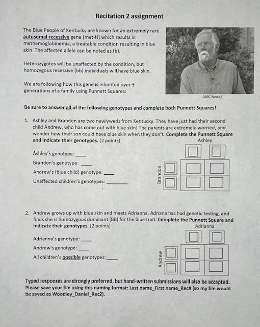 Recitation 2 Assignment The Blue People Of Kentucky Are Known For An Extremely Rare Autosomal Recessive Gene Met H Whi 1