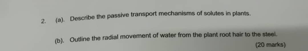 2 A Describe The Passive Transport Mechanisms Of Solutes In Plants B Outline The Radial Movement Of Water From T 1