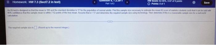 Homework Hw 7 3 Sect7 2 In Text An 12 Test Is Designed So That The Mean Is 100 And The Standard Deviation Is 17 For T 1