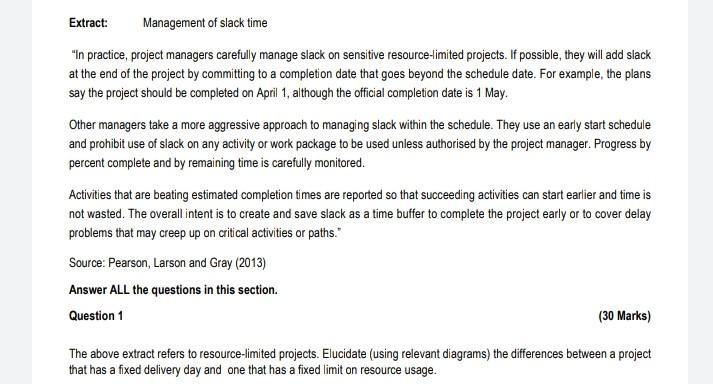 Extract Management Of Slack Time In Practice Project Managers Carefully Manage Slack On Sensitive Resource Limited Pr 1