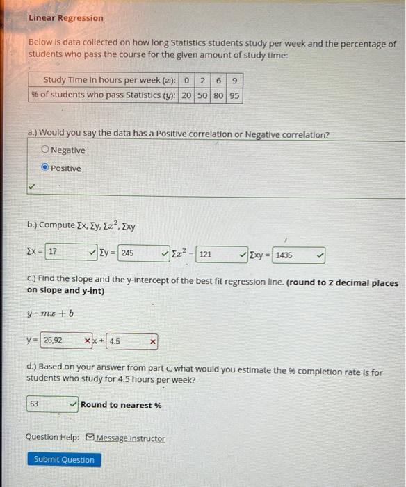 Score On Last Try 0 Of 15 Pts See Details For More Next Question Based On The Data Shown Below Calculate The Corre 2