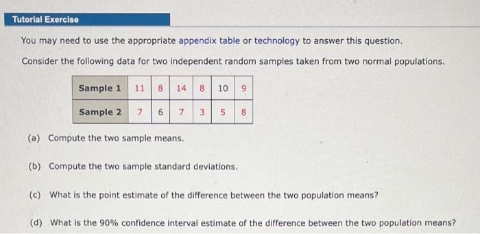 Tutorial Exercise You May Need To Use The Appropriate Appendix Table Or Technology To Answer This Question Consider The 1