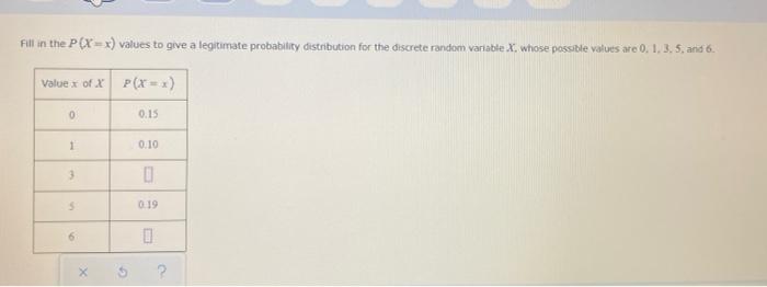 Fill In The P X X Values To Give A Legitimate Probability Distribution For The Discrete Random Variable X Whose Possib 1