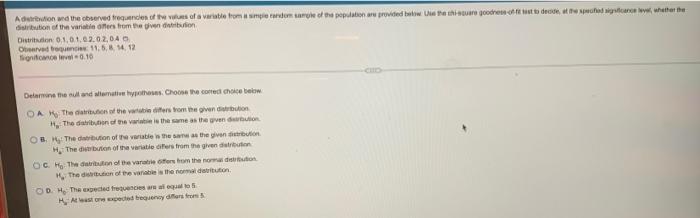 Adstribution And The Observed Frequencies Of The Values Of A Variable From A Simple Random Sample Of The Population Are 1