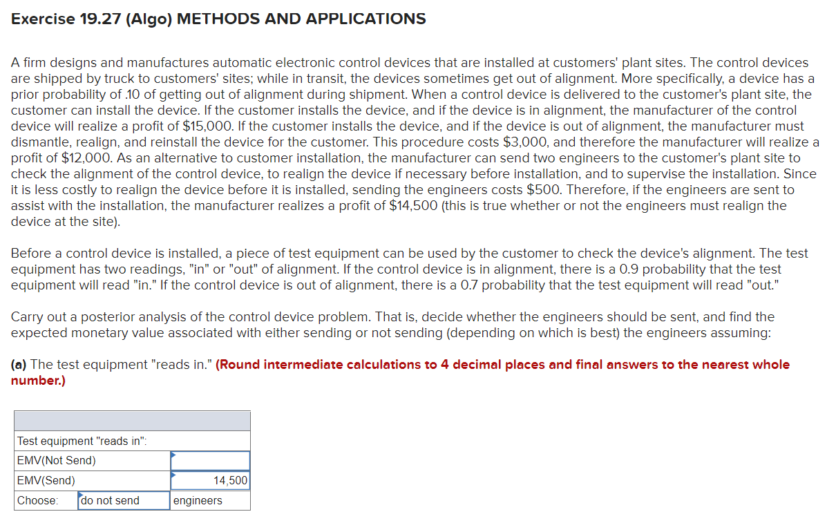 Exercise 19 27 Algo Methods And Applications A Firm Designs And Manufactures Automatic Electronic Control Devices That 1