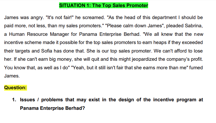 Situation 1 The Top Sales Promoter James Was Angry It S Not Fair He Screamed As The Head Of This Department I Sho 1