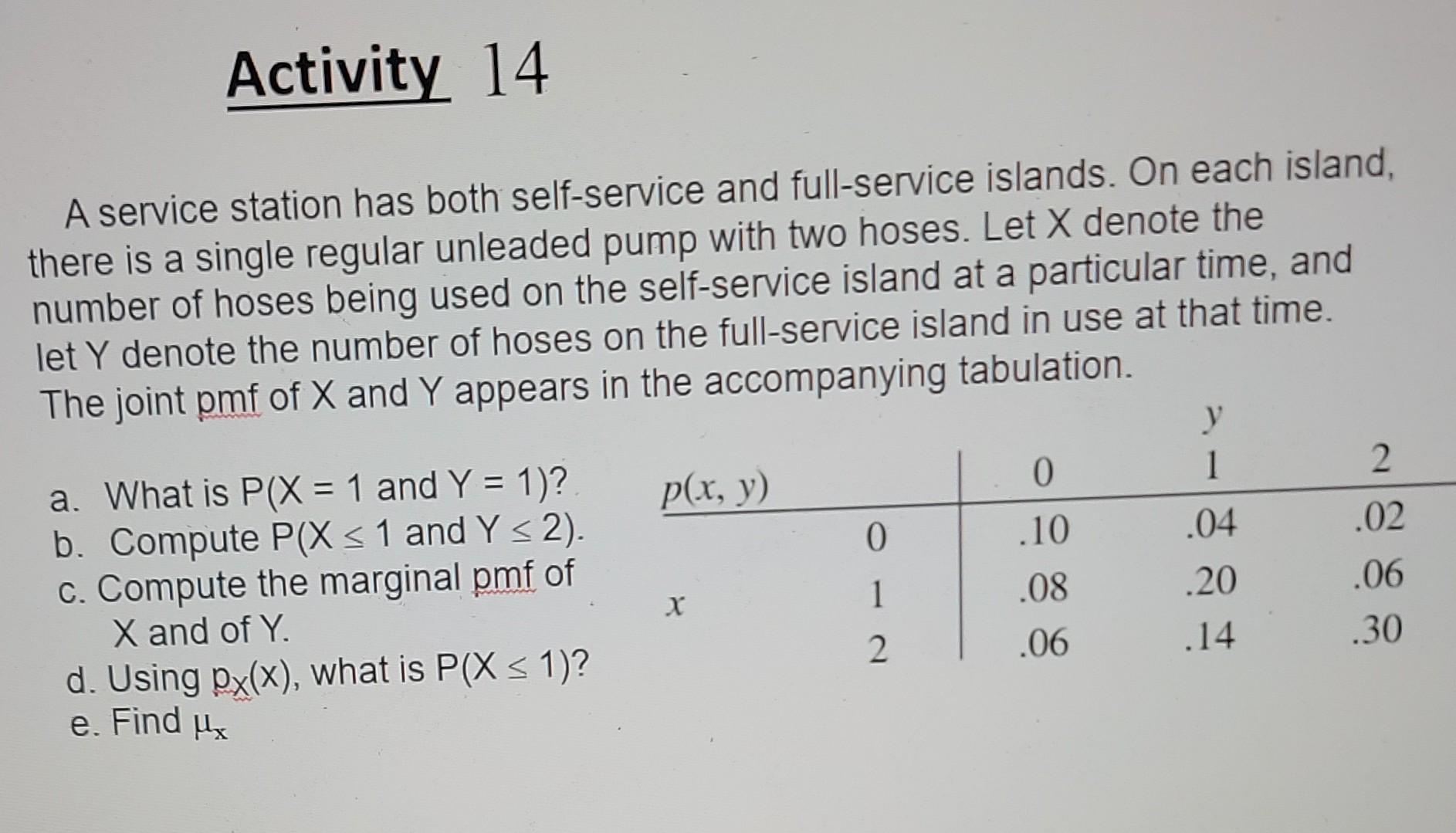 Activity 14 A Service Station Has Both Self Service And Full Service Islands On Each Island There Is A Single Regular 1