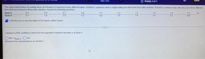 O Points 0 Of 1 The Values Ested Below Are Waiting Times In Minutes Of Customers At Two Different Banks At Bank A Cus 1